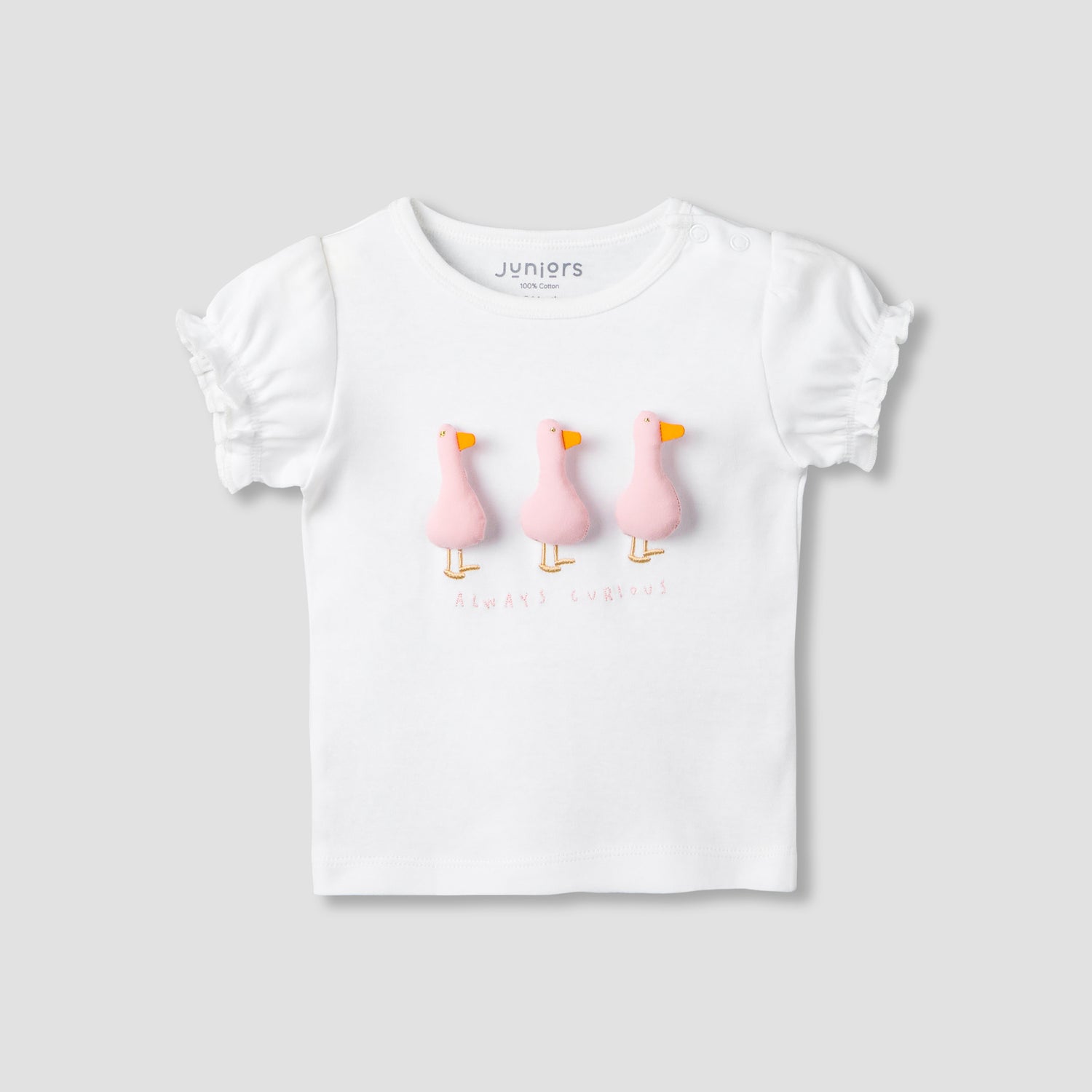 Juniors Crew Neck Short Sleeve T-shirt and Shorts Set with Duck Applique