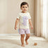 Juniors Cotton Round Neck Short Sleeves T-shirt and Shorts Set with Dinosaur Applique - Purple / 18-24 mths