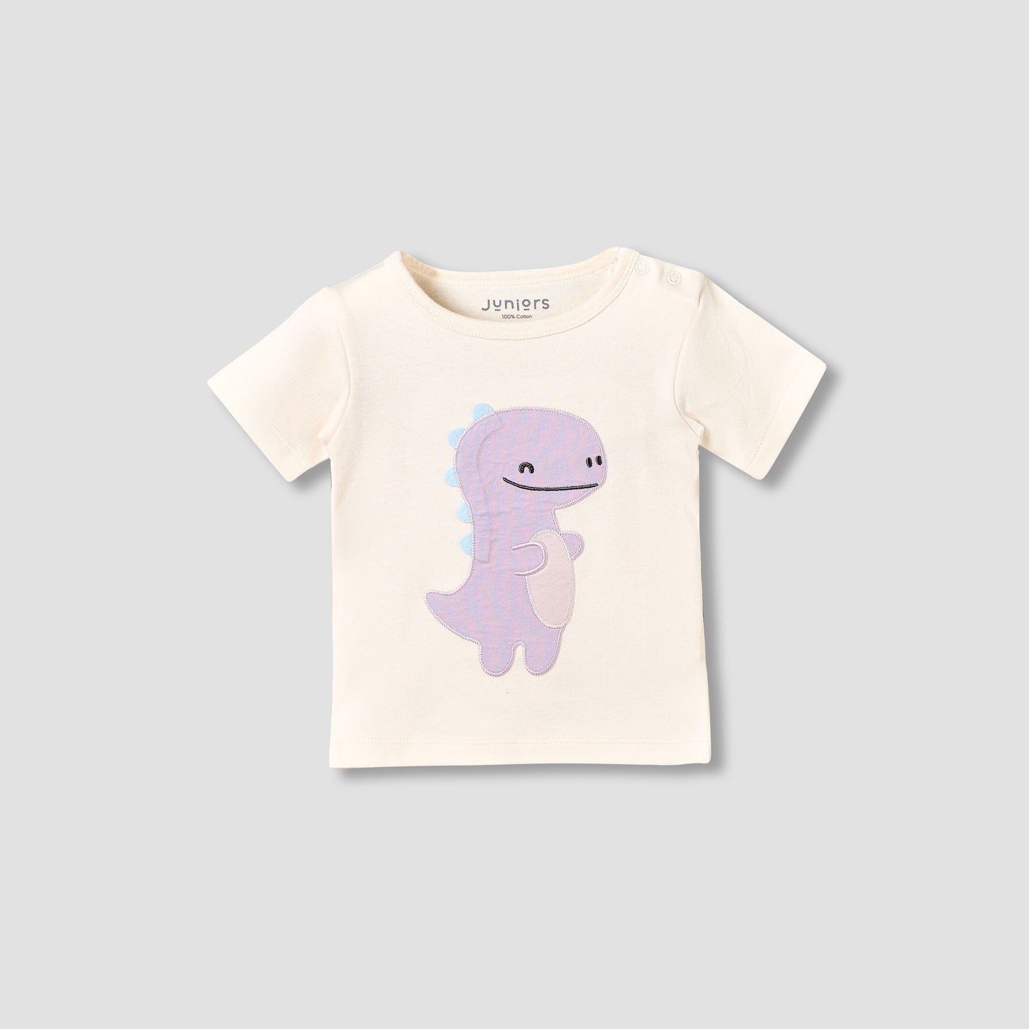 Juniors Cotton Round Neck Short Sleeves T-shirt and Shorts Set with Dinosaur Applique