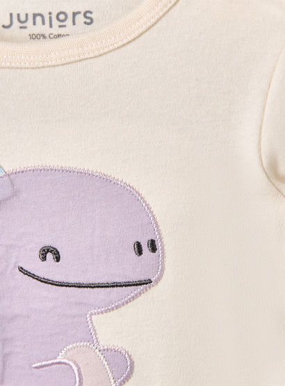 Juniors Cotton Round Neck Short Sleeves T-shirt and Shorts Set with Dinosaur Applique-baby-girls-clothing-setsandcoords-image-6