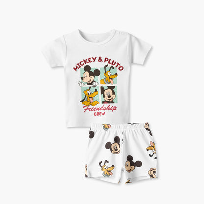 Disney Crew Neck Short Sleeves T-shirt and Shorts Set with Mickey Mouse and Pluto Print