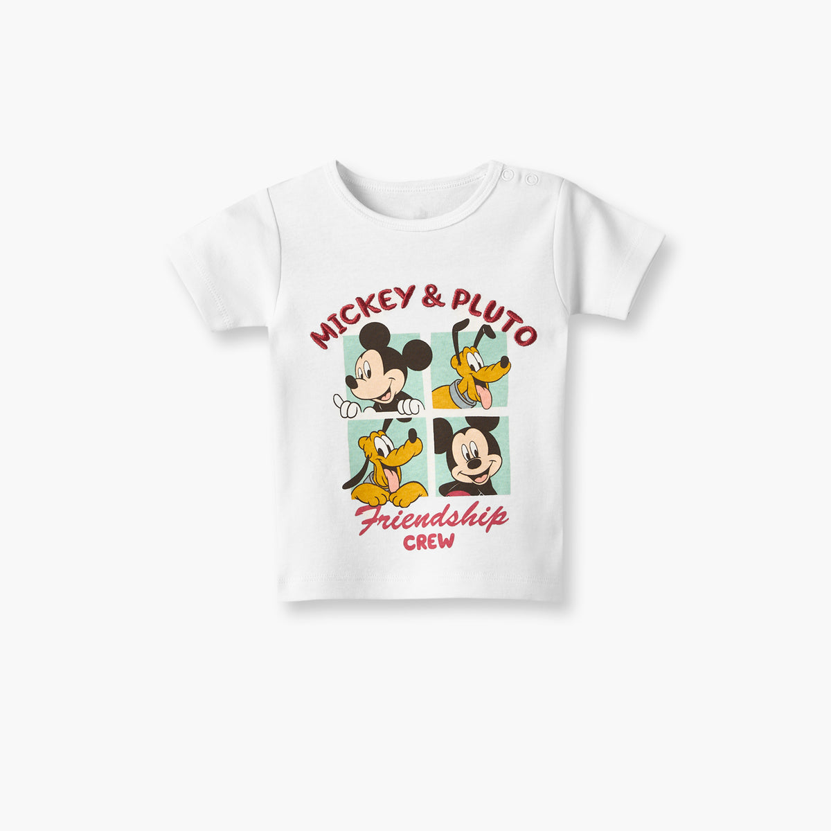 Disney Crew Neck Short Sleeves T-shirt and Shorts Set with Mickey Mouse and Pluto Print