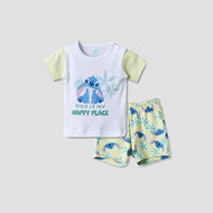 Disney Round Neck Short Sleeves T-shirt and Shorts Set with Stitch Print-undefined-image-1