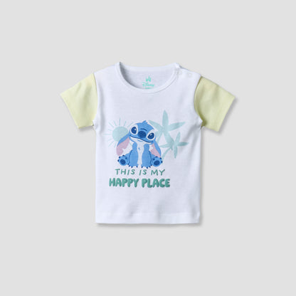 Disney Round Neck Short Sleeves T-shirt and Shorts Set with Stitch Print