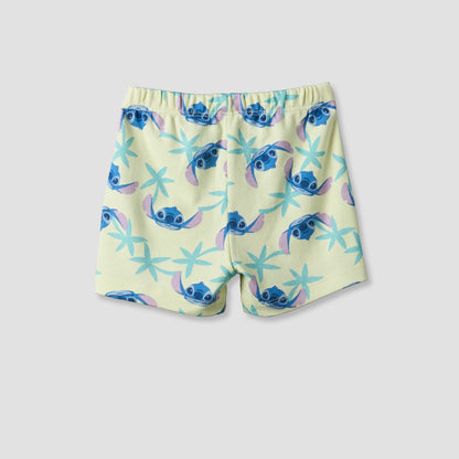 Disney Round Neck Short Sleeves T-shirt and Shorts Set with Stitch Print