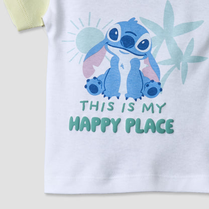 Disney Round Neck Short Sleeves T-shirt and Shorts Set with Stitch Print