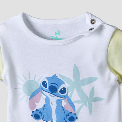 Disney Round Neck Short Sleeves T-shirt and Shorts Set with Stitch Print