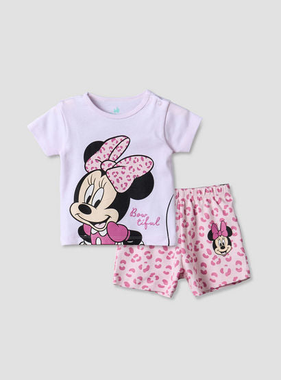 Disney Crew Neck Short Sleeve T-shirt and Shorts Set with Minnie Mouse Print-baby-girls-clothing-setsandcoords-image-1