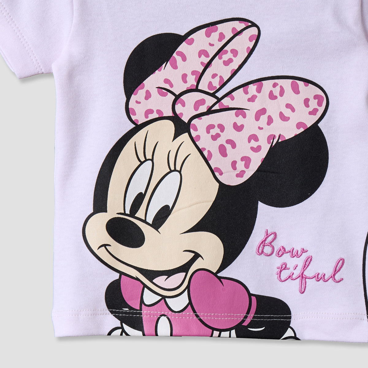 Disney Crew Neck Short Sleeve T-shirt and Shorts Set with Minnie Mouse Print
