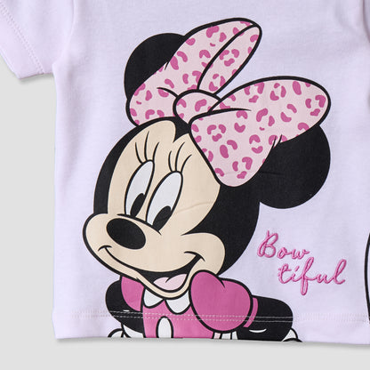 Disney Crew Neck Short Sleeve T-shirt and Shorts Set with Minnie Mouse Print