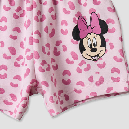Disney Crew Neck Short Sleeve T-shirt and Shorts Set with Minnie Mouse Print