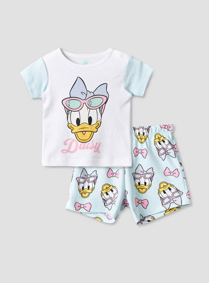 Disney Crew Neck Short Sleeve T-shirt and Shorts Set with Daisy Duck Print-baby-girls-clothing-setsandcoords-image-2