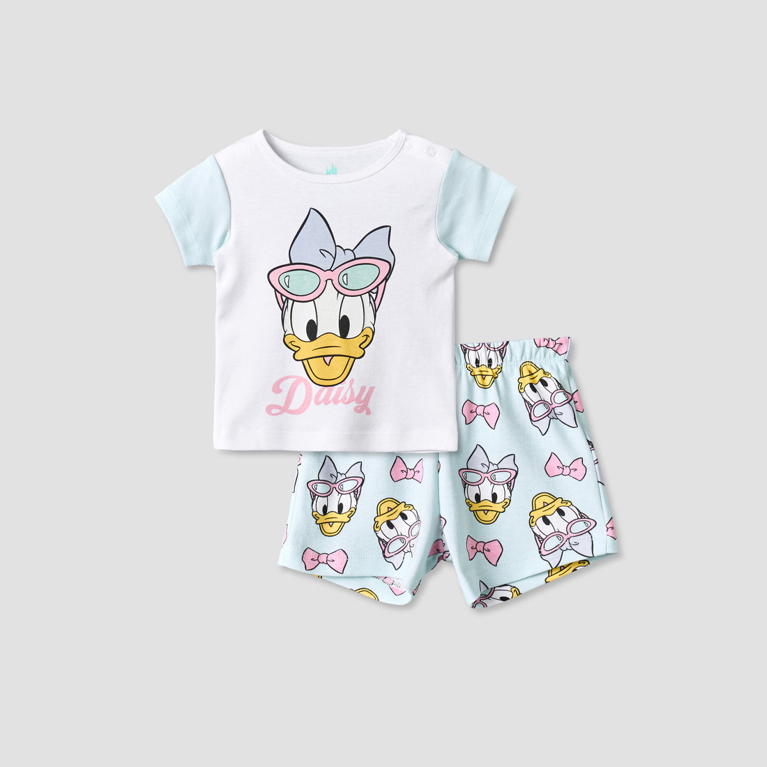 Disney Crew Neck Short Sleeve T-shirt and Shorts Set with Daisy Duck Print