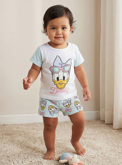 Disney Crew Neck Short Sleeve T-shirt and Shorts Set with Daisy Duck Print-baby-girls-clothing-setsandcoords-image-1