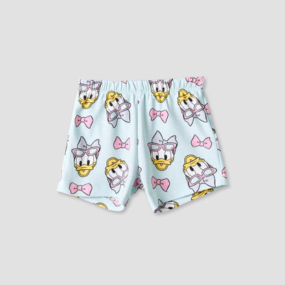 Disney Crew Neck Short Sleeve T-shirt and Shorts Set with Daisy Duck Print