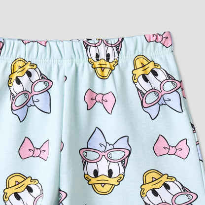 Disney Crew Neck Short Sleeve T-shirt and Shorts Set with Daisy Duck Print