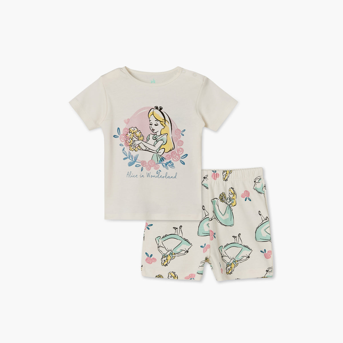 Disney Crew Neck Short Sleeves T-shirt and Shorts Set with Aurora Print