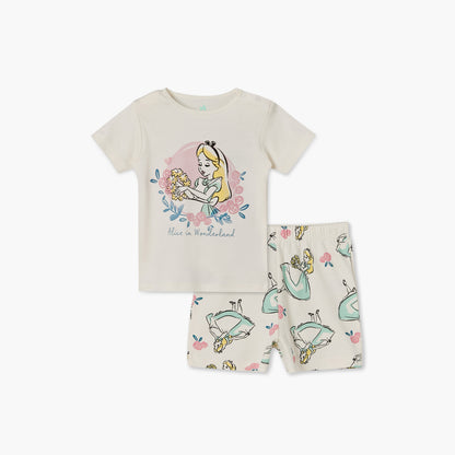 Disney Crew Neck Short Sleeves T-shirt and Shorts Set with Aurora Print