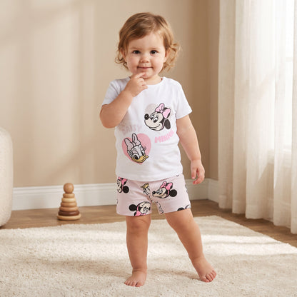 Disney Round Neck Short Sleeves T-shirt and Shorts Set with Minnie Mouse Print - White / 12-18 mths