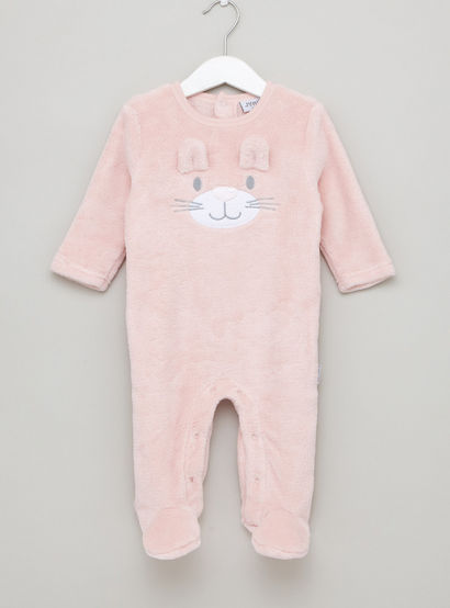 Juniors Textured Closed Feet Sleepsuit with Long Sleeves-baby-girls-clothing-nightwear-sleepsuits-image-1