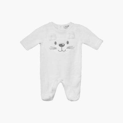 Juniors Plush Closed Feet Sleepsuit - White / 9-12 mths