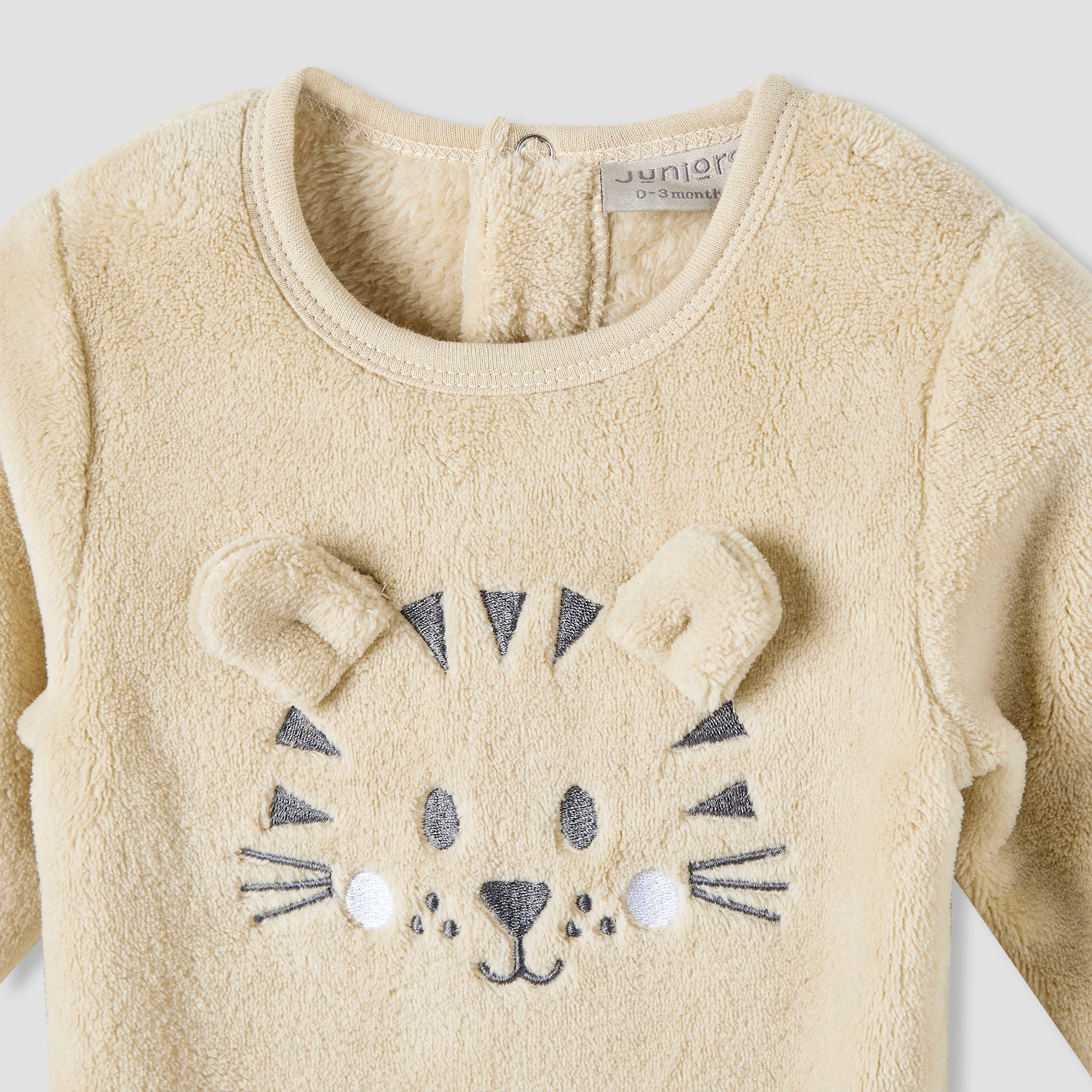 Juniors Round Neck Sleepsuit with Tiger Applique - Polyester - Long Sleeves