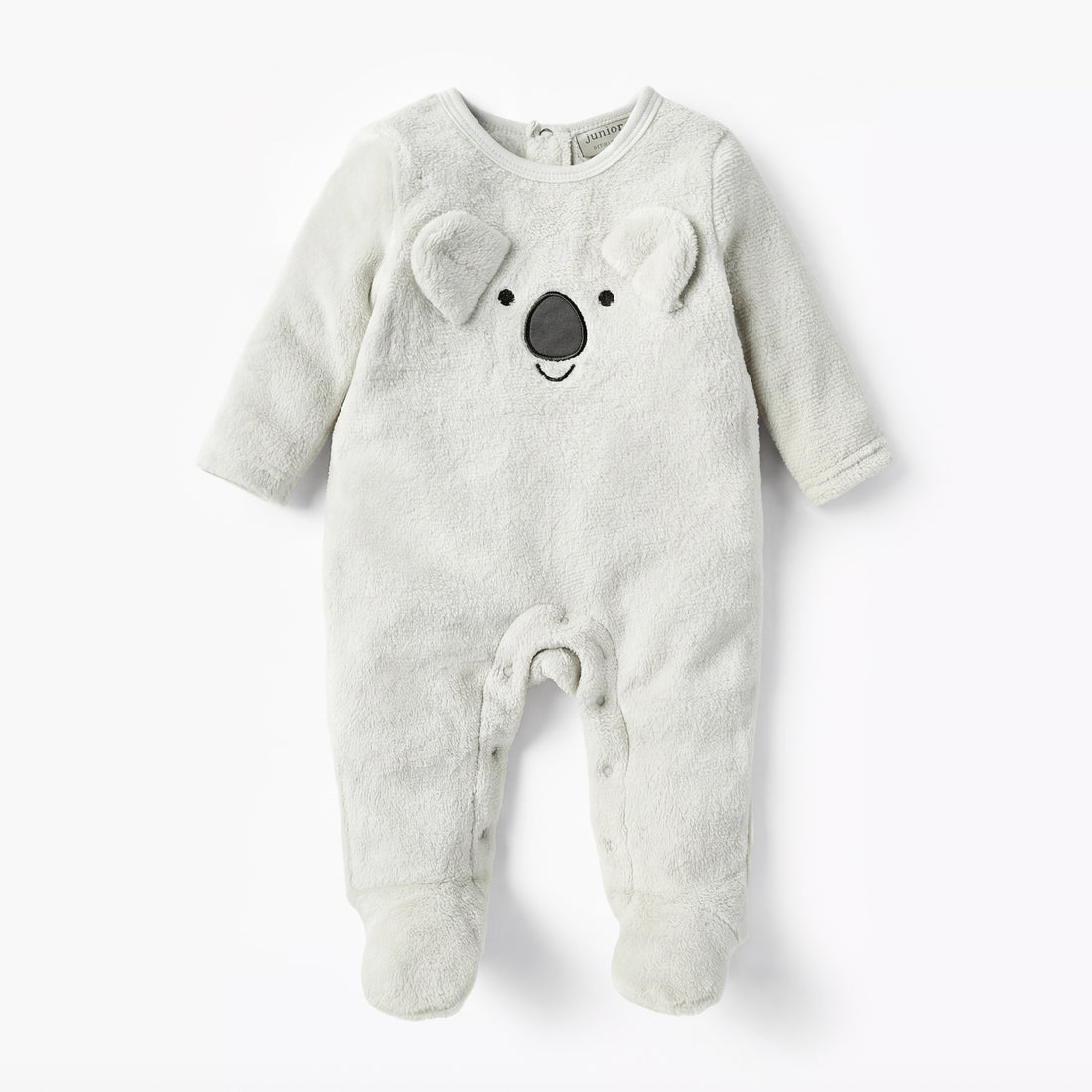 Juniors Applique Detail Closed Feet Sleepsuit with Long Sleeves and Button Closure - Grey / 9-12 mths