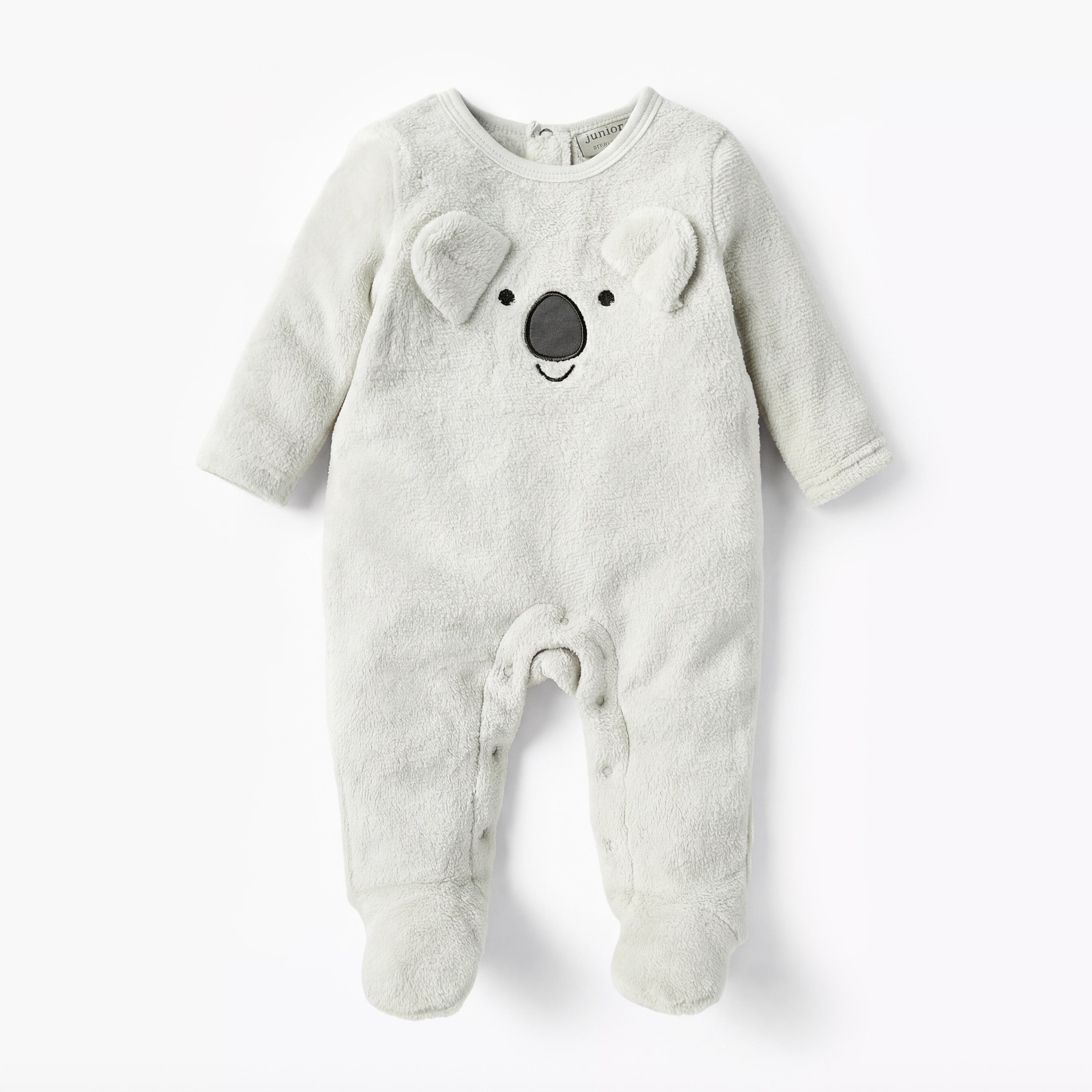 Juniors Applique Detail Closed Feet Sleepsuit with Long Sleeves and Button Closure - Grey / 9-12 mths