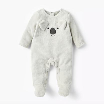 Juniors Applique Detail Closed Feet Sleepsuit with Long Sleeves and Button Closure - Grey / 9-12 mths