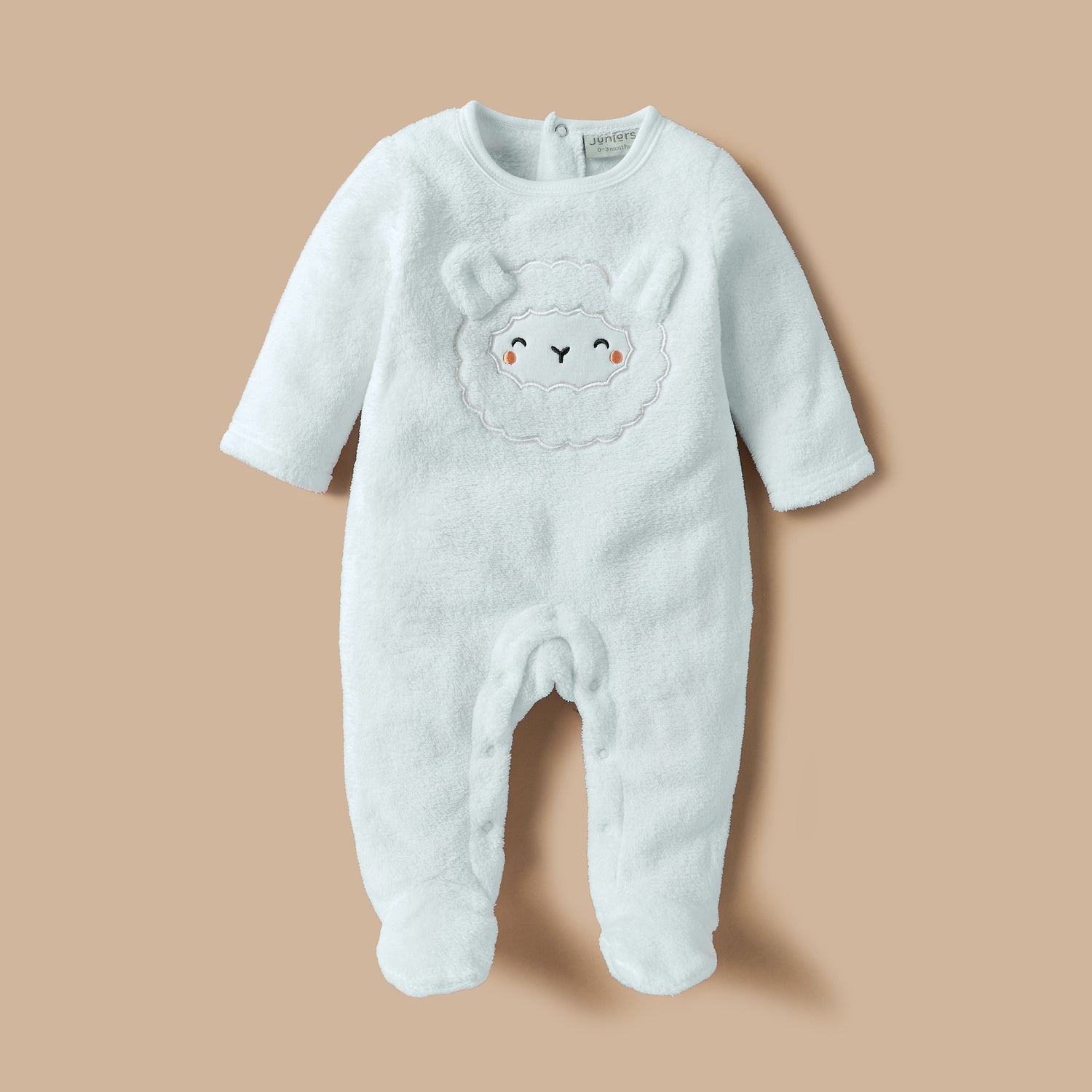Juniors Sheep Face Applique Sleepsuit with Long Sleeves and Button Closure - White / 9-12 mths
