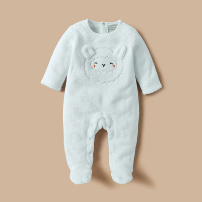 Juniors Sheep Face Applique Sleepsuit with Long Sleeves and Button Closure - White / 9-12 mths