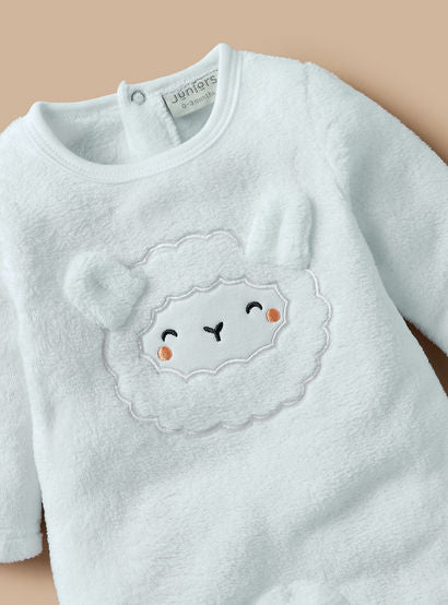 Juniors Sheep Face Applique Sleepsuit with Long Sleeves and Button Closure-baby-girls-clothing-nightwear-sleepsuits-image-3