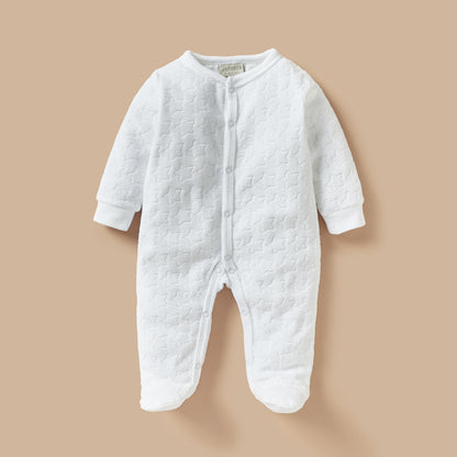 Juniors Star Textured Closed Foot Sleepsuit with Long Sleeves and Snap Button Closure - White / 9-12 mths
