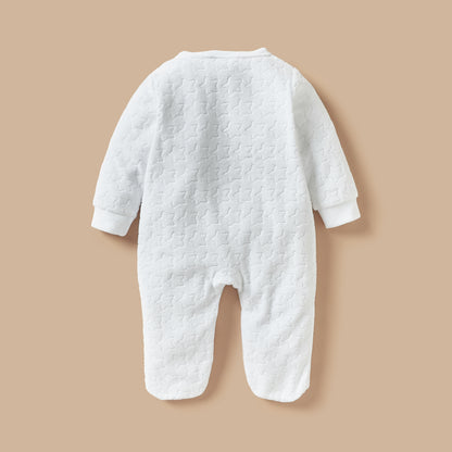 Juniors Star Textured Closed Foot Sleepsuit with Long Sleeves and Snap Button Closure