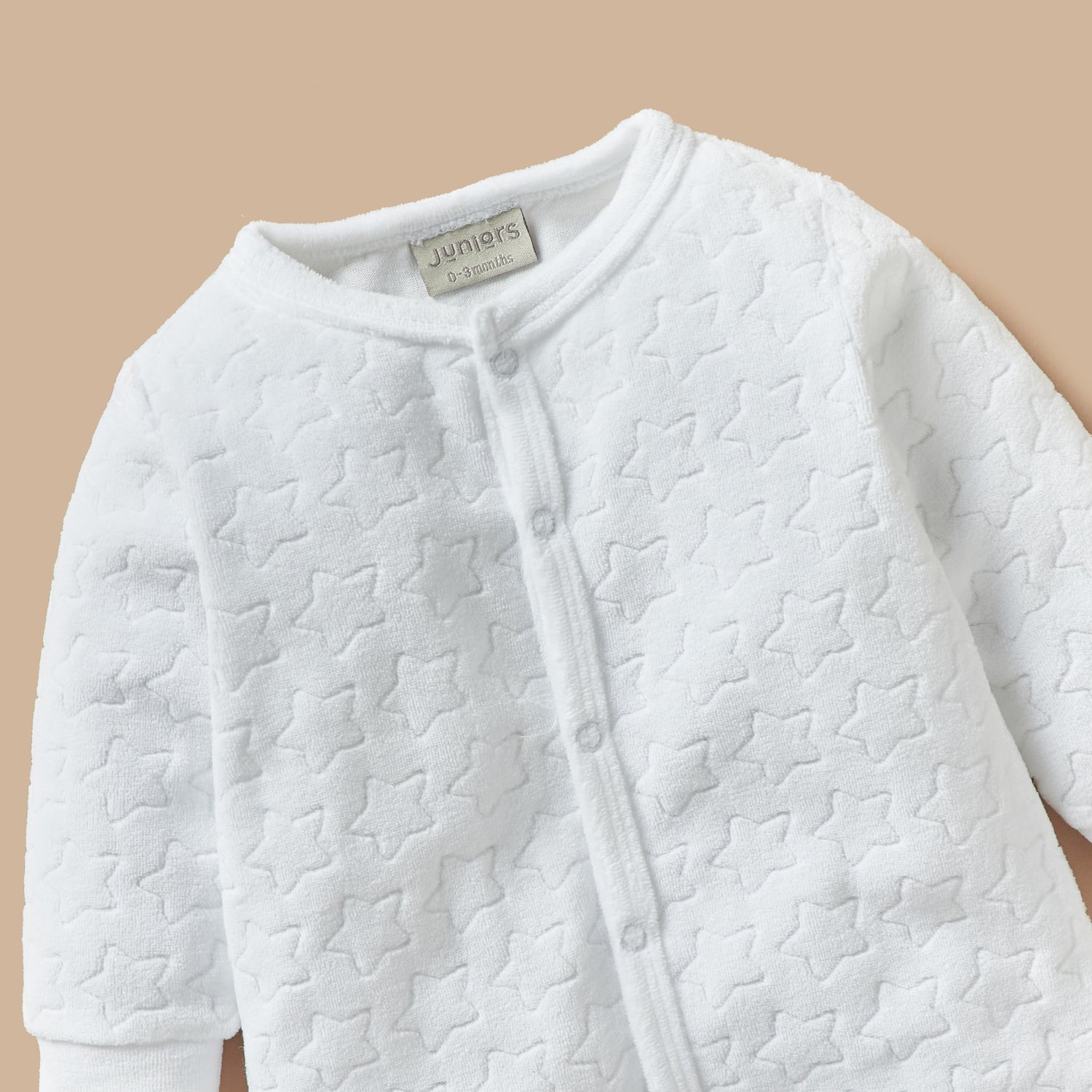 Juniors Star Textured Closed Foot Sleepsuit with Long Sleeves and Snap Button Closure