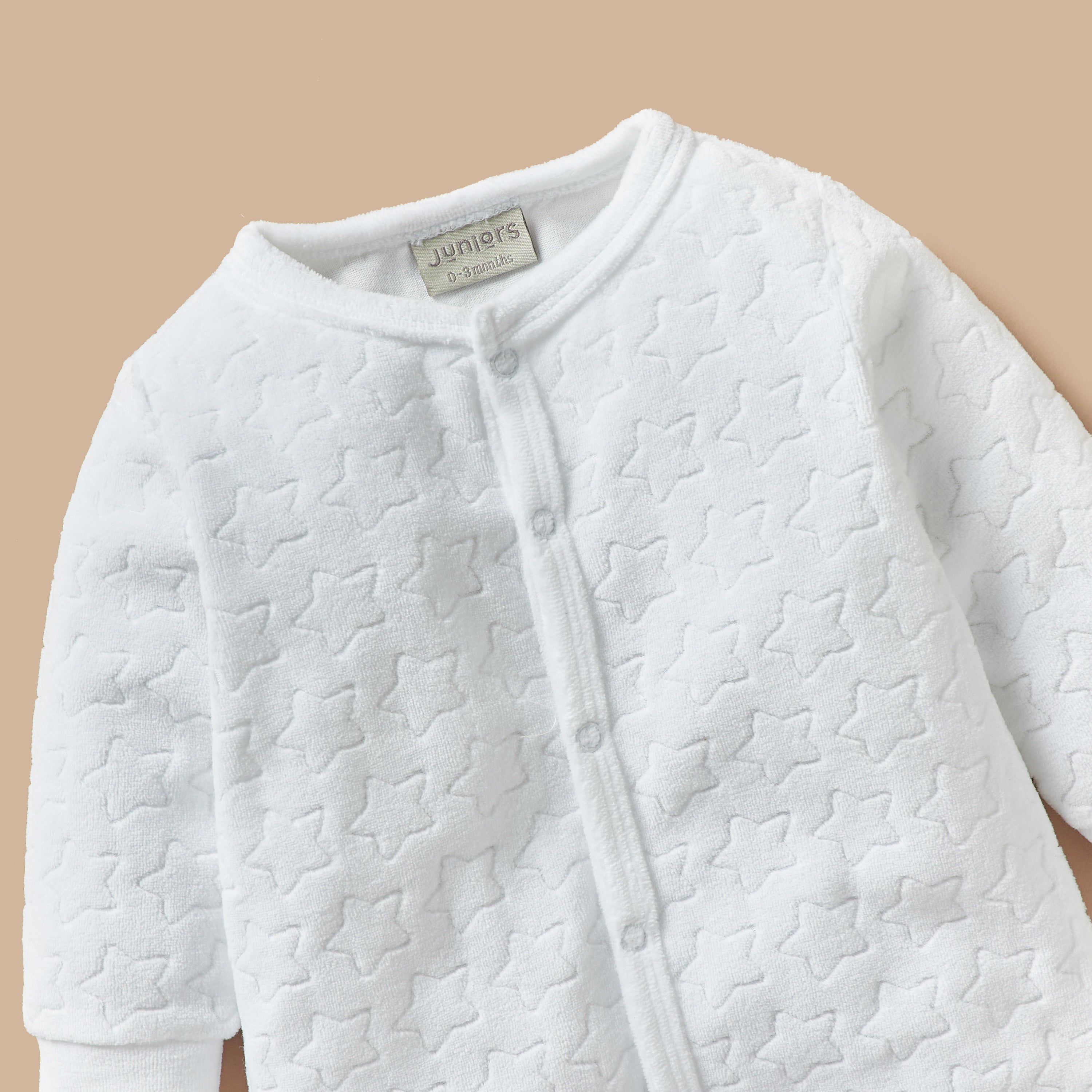 Juniors Star Textured Closed Foot Sleepsuit with Long Sleeves and Snap Button Closure