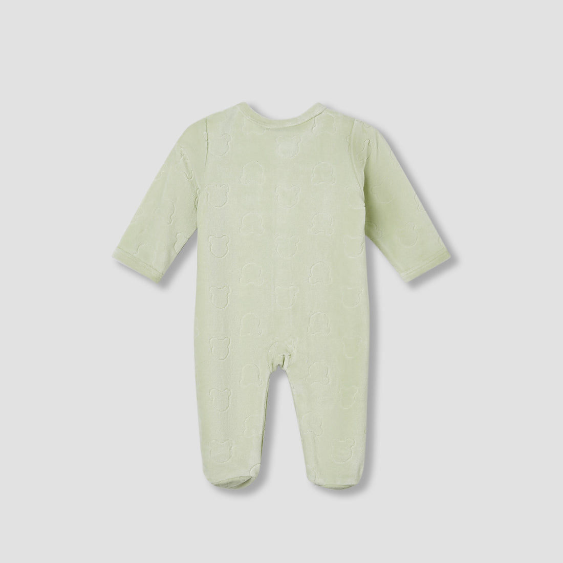 Juniors Embossed Bear Velour Sleepsuit with Long Sleeves and Button Closure