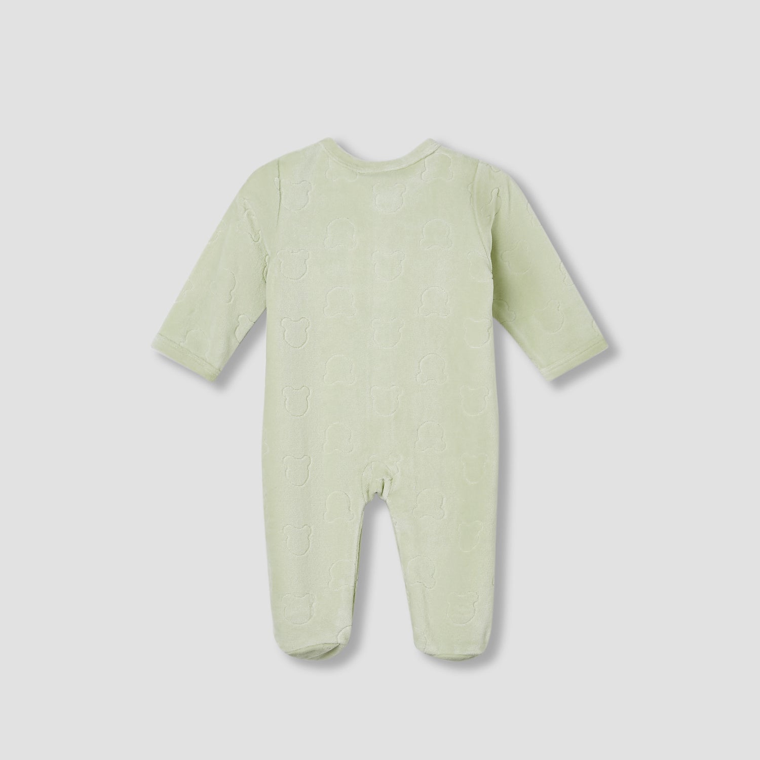 Juniors Embossed Bear Velour Sleepsuit with Long Sleeves and Button Closure