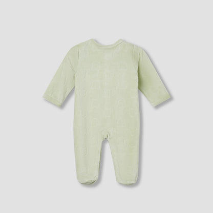 Juniors Embossed Bear Velour Sleepsuit with Long Sleeves and Button Closure
