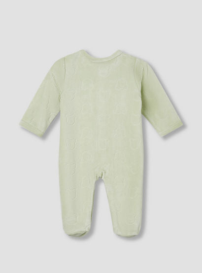 Juniors Embossed Bear Velour Sleepsuit with Long Sleeves and Button Closure-baby-girls-clothing-nightwear-sleepsuits-image-2