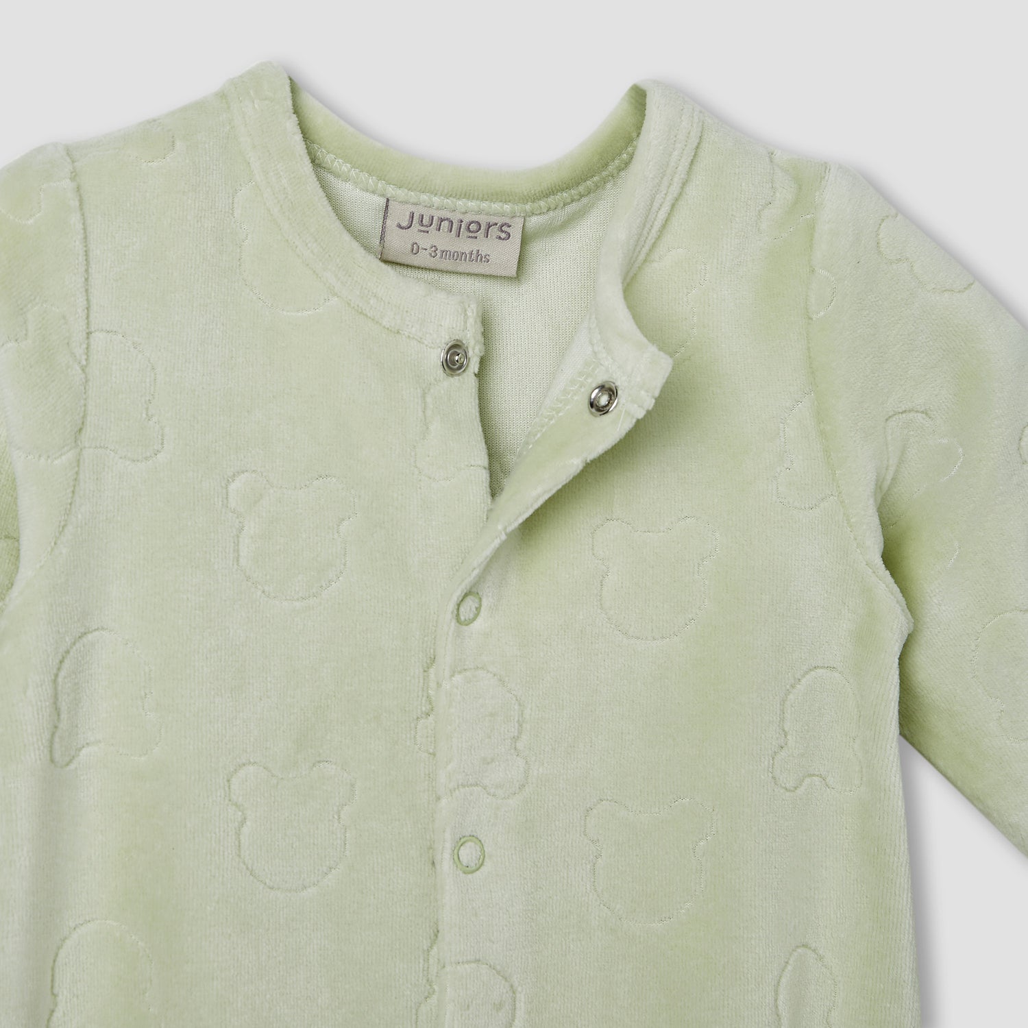 Juniors Embossed Bear Velour Sleepsuit with Long Sleeves and Button Closure
