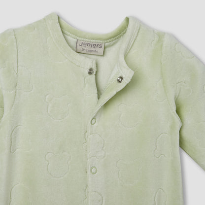 Juniors Embossed Bear Velour Sleepsuit with Long Sleeves and Button Closure