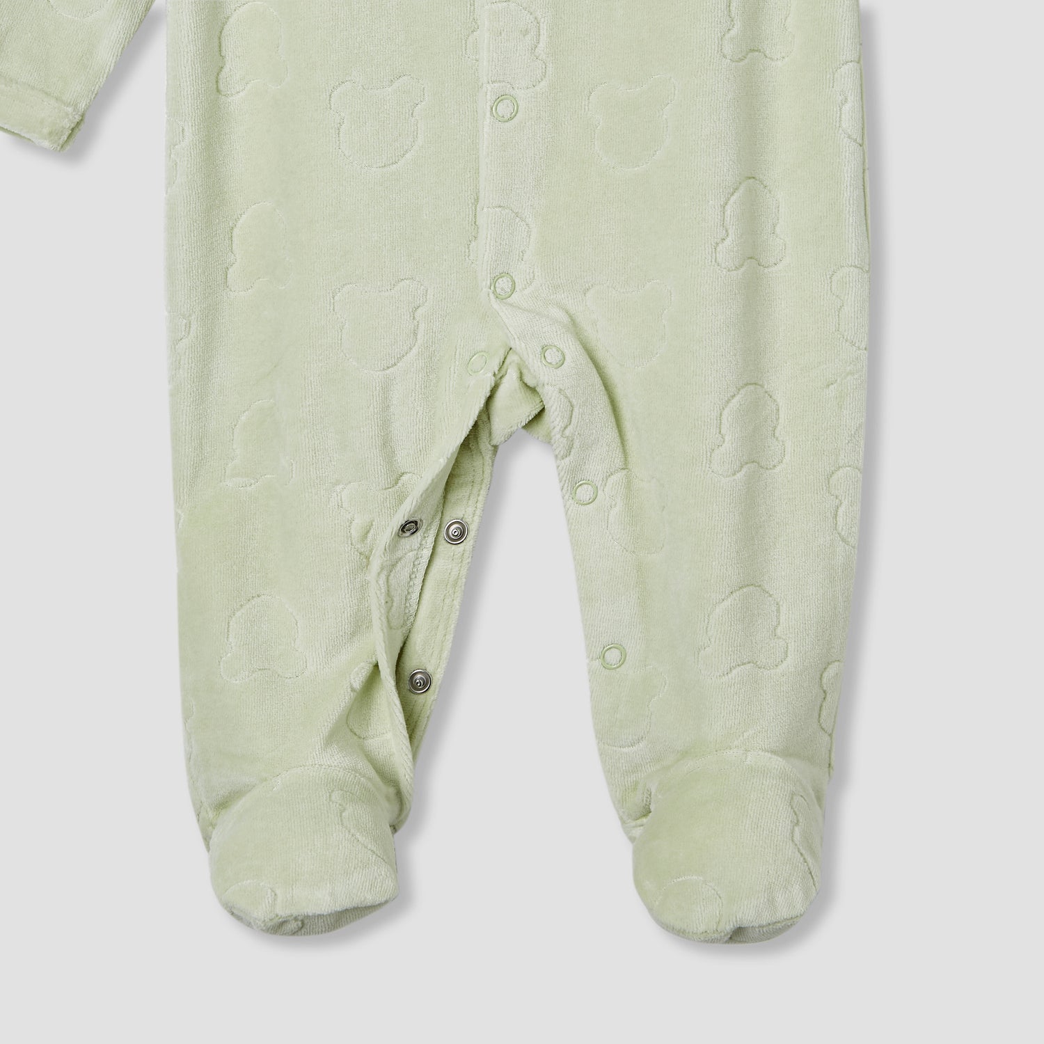 Juniors Embossed Bear Velour Sleepsuit with Long Sleeves and Button Closure