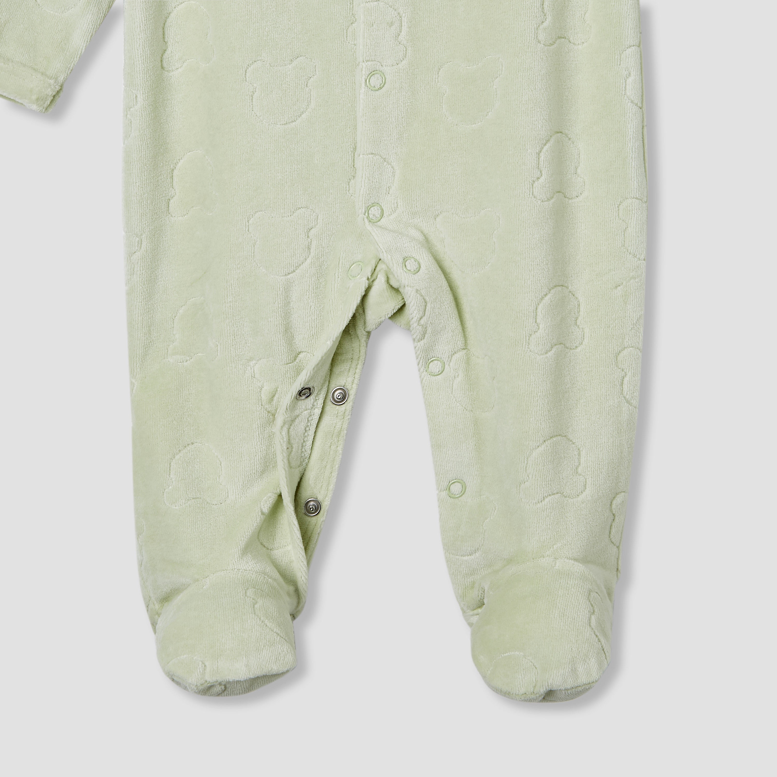 Juniors Embossed Bear Velour Sleepsuit with Long Sleeves and Button Closure
