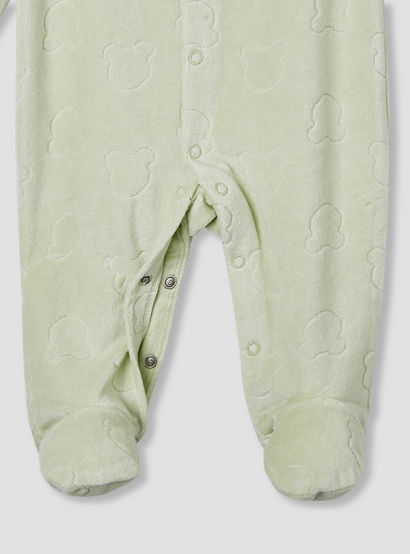 Juniors Embossed Bear Velour Sleepsuit with Long Sleeves and Button Closure-baby-girls-clothing-nightwear-sleepsuits-image-4