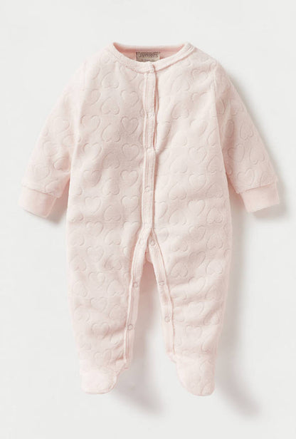Juniors Heart Textured Closed Foot Sleepsuit with Long Sleeves and Snap Button Closure