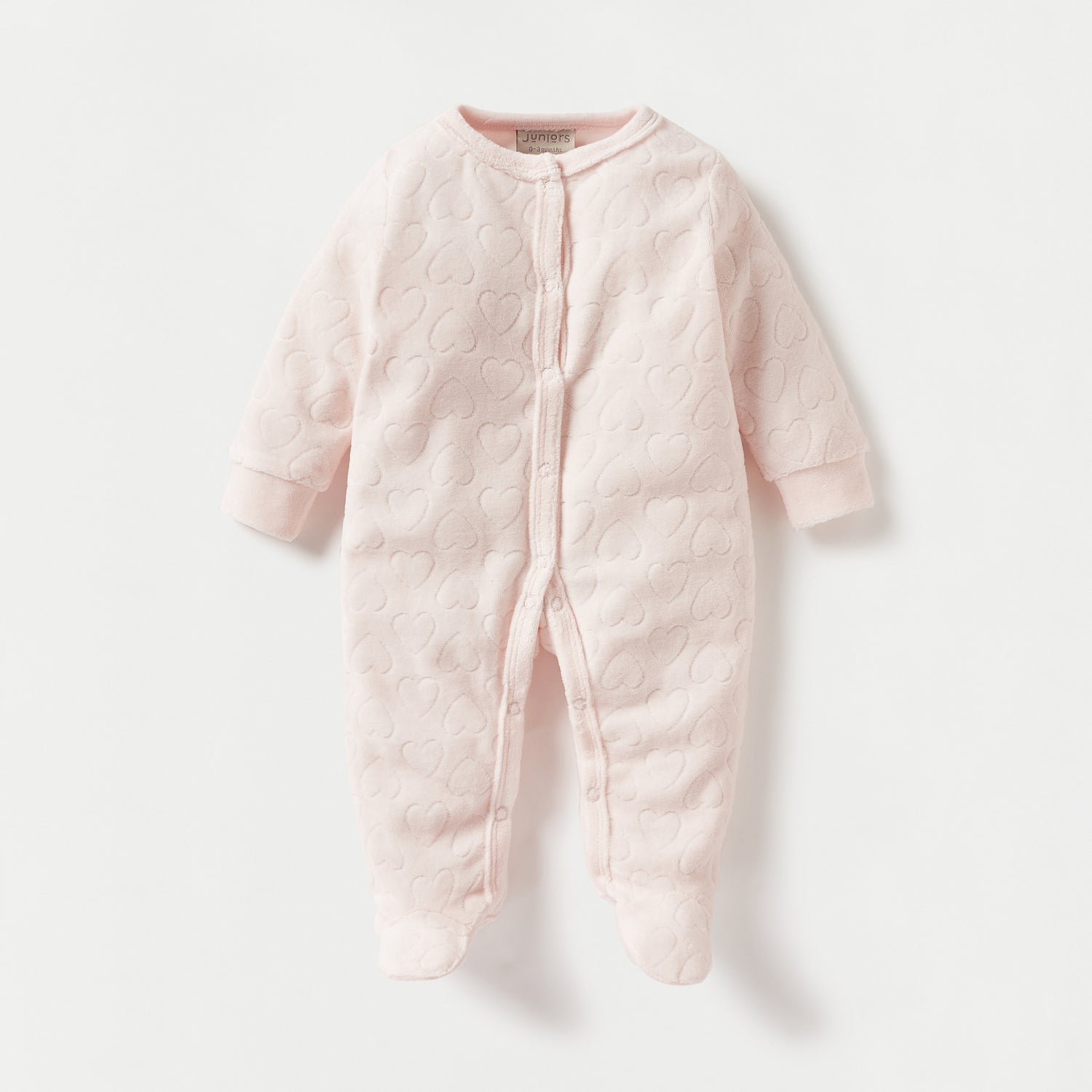 Juniors Heart Textured Closed Foot Sleepsuit with Long Sleeves and Snap Button Closure - Pink / 9-12 mths