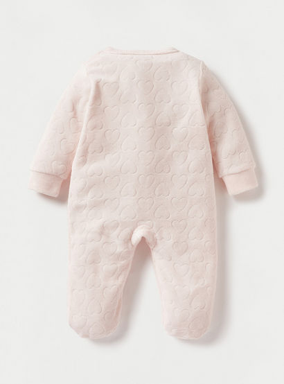 Juniors Heart Textured Closed Foot Sleepsuit with Long Sleeves and Snap Button Closure-baby-girls-clothing-nightwear-sleepsuits-image-2