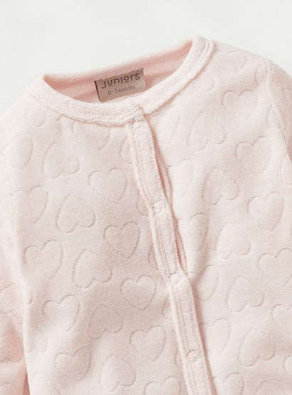 Juniors Heart Textured Closed Foot Sleepsuit with Long Sleeves and Snap Button Closure-baby-girls-clothing-nightwear-sleepsuits-image-3