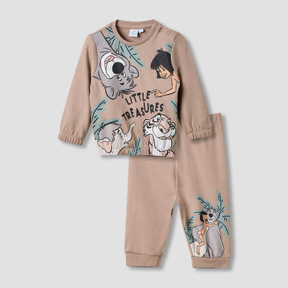 Juniors Cotton Round Neck Long Sleeves Pyjama Set with Jungle Book Print - Brown / 12-18 mths